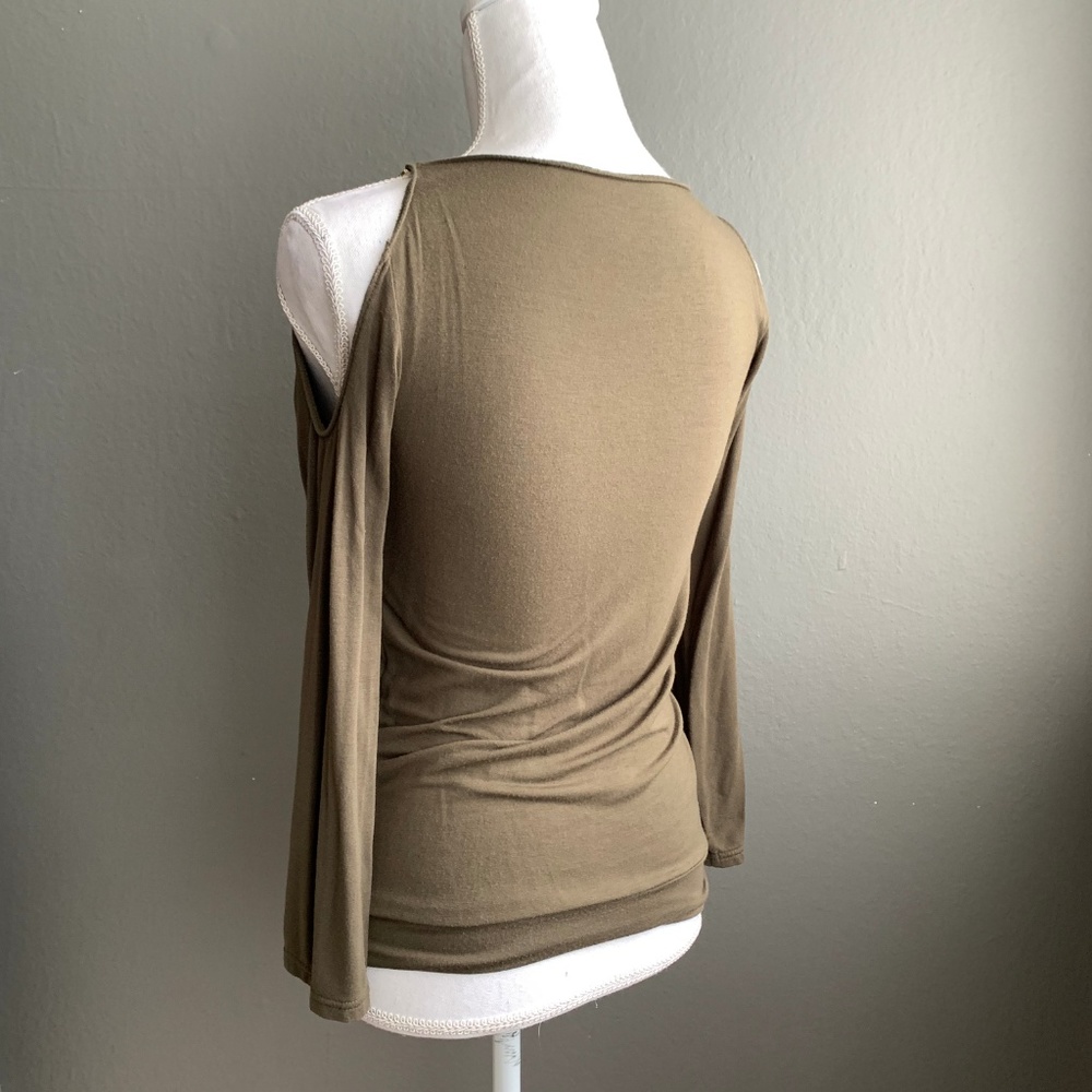 SOLD! Army Green Cold Shoulder Blouse - Picture 2 of 7